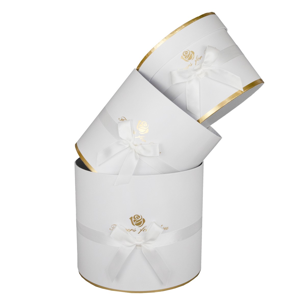 Набор коробок подарочных круглых 3шт., 23х19,5см, белый в интернет-магазине флористических аксессуаров Азалия Декор