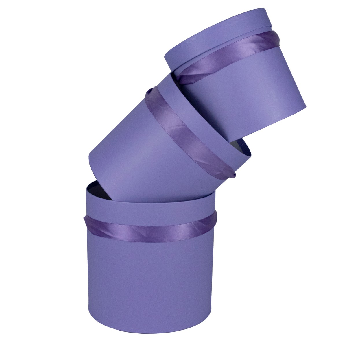 Набор коробок подарочных круглых 3шт., D19,5xH19см, фиолетовый в интернет-магазине флористических аксессуаров Азалия Декор