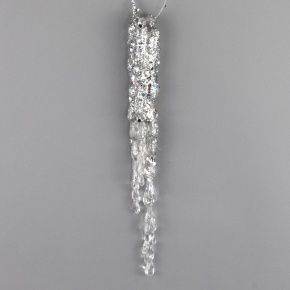 Украшение подвесное Сосулька с глиттером (пластик), 20см, прозрачный/серебряный в интернет-магазине флористических аксессуаров Азалия Декор