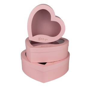 Набор коробок Сердце 3шт, 31,5х30,3х10см, розовый в интернет-магазине флористических аксессуаров Азалия Декор