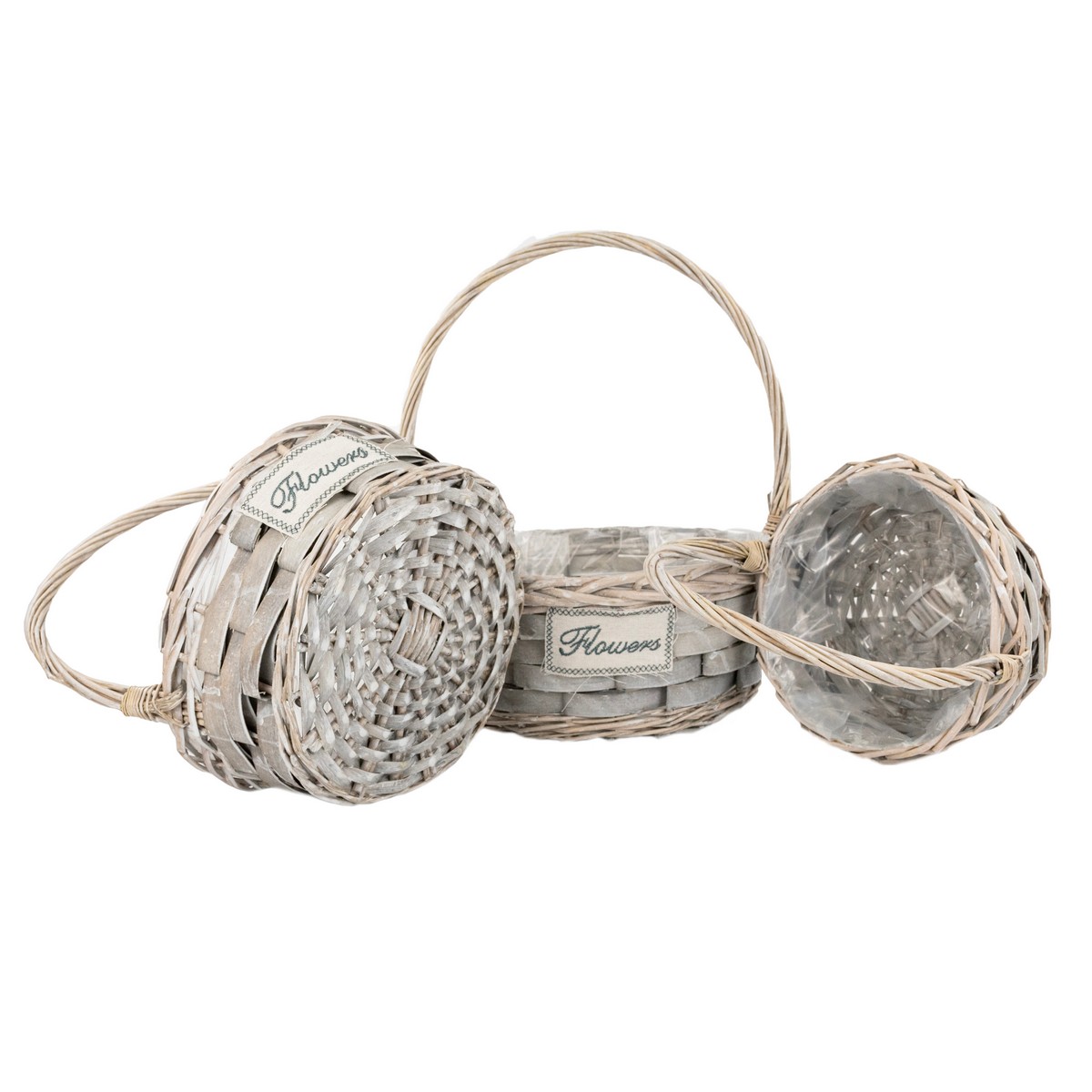 Набор корзин плетеных 3шт. (ива), D35x14xH42см, серый в интернет-магазине флористических аксессуаров Азалия Декор