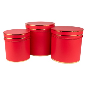 Набор коробок подарочных круглых 3шт., 23х23см, красный в интернет-магазине флористических аксессуаров Азалия Декор