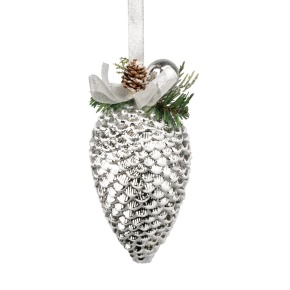 Украшение подвесное Шишка (пластик), H20,5х10cм, серебряный в интернет-магазине флористических аксессуаров Азалия Декор