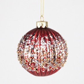 Украшение подвесное Шар со стразами (стекло), D8см, красный в интернет-магазине флористических аксессуаров Азалия Декор