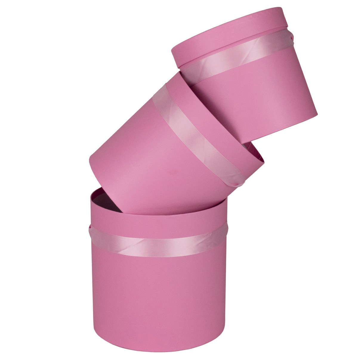 Набор коробок подарочных круглых 3шт., D19,5xH19см, розовый в интернет-магазине флористических аксессуаров Азалия Декор