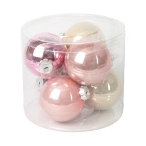 Набор шаров 6шт. в тубе (стекло), D8см, в асс., бел./роз. в интернет-магазине флористических аксессуаров Азалия Декор