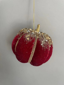 Украшение подвесное Тыква, D10см, красный в интернет-магазине флористических аксессуаров Азалия Декор