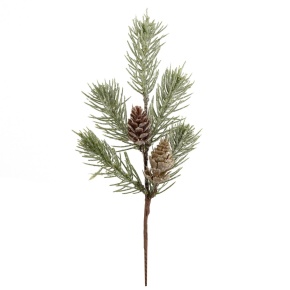 Ветка еловая с шишками с глиттером, H26 см, зеленый в интернет-магазине флористических аксессуаров Азалия Декор