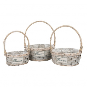 Набор корзин плетеных 3шт. (ива), D35x14xH42см, серый в интернет-магазине флористических аксессуаров Азалия Декор