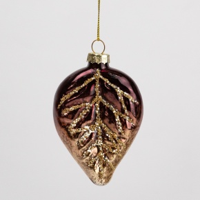 Украшение подвесное Листочек (стекло), Н10х6,5х2,5см, темно-розовый в интернет-магазине флористических аксессуаров Азалия Декор