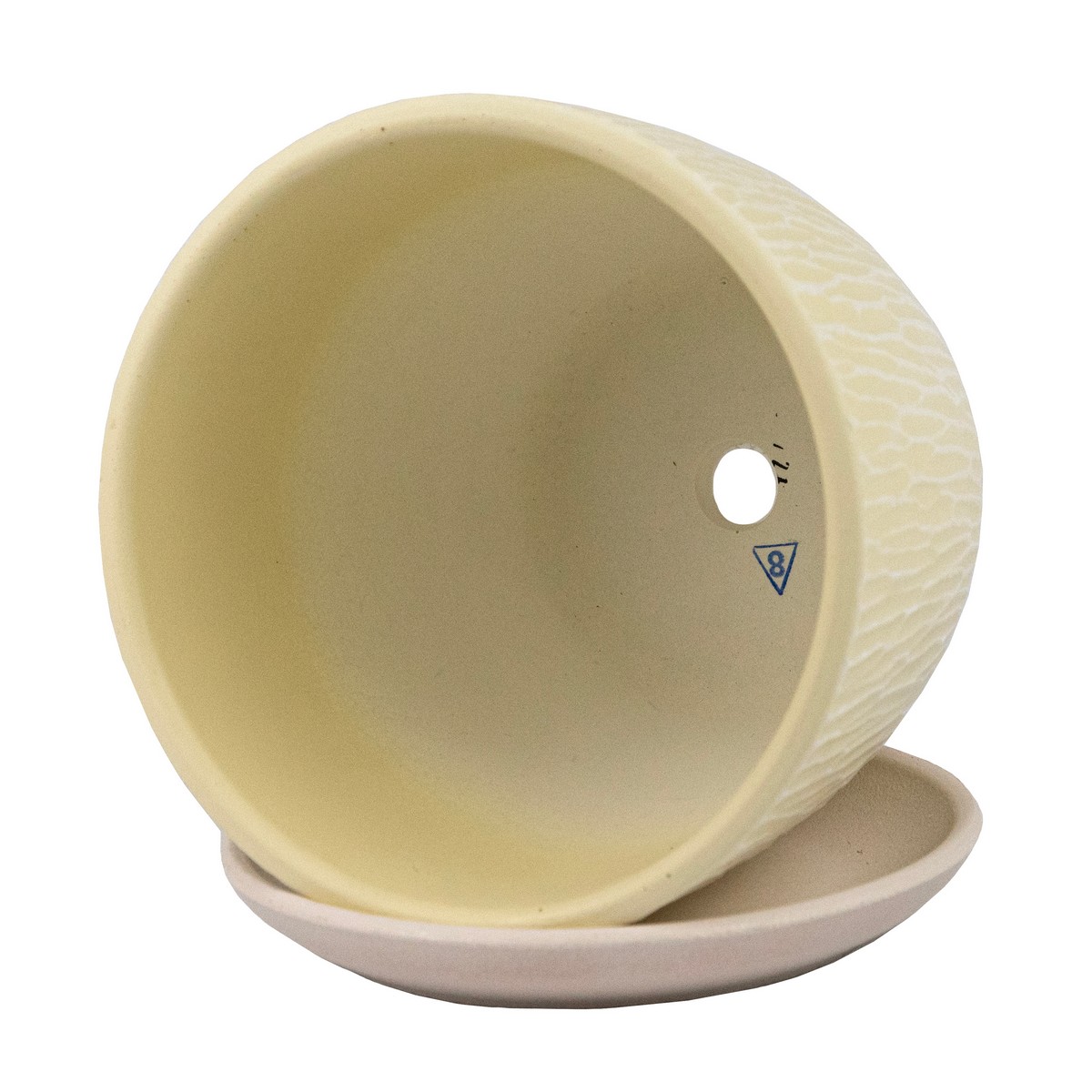 Цв. горшок с поддоном Маракуйя (бетон), D21xH18см, 4л, белый в интернет-магазине флористических аксессуаров Азалия Декор