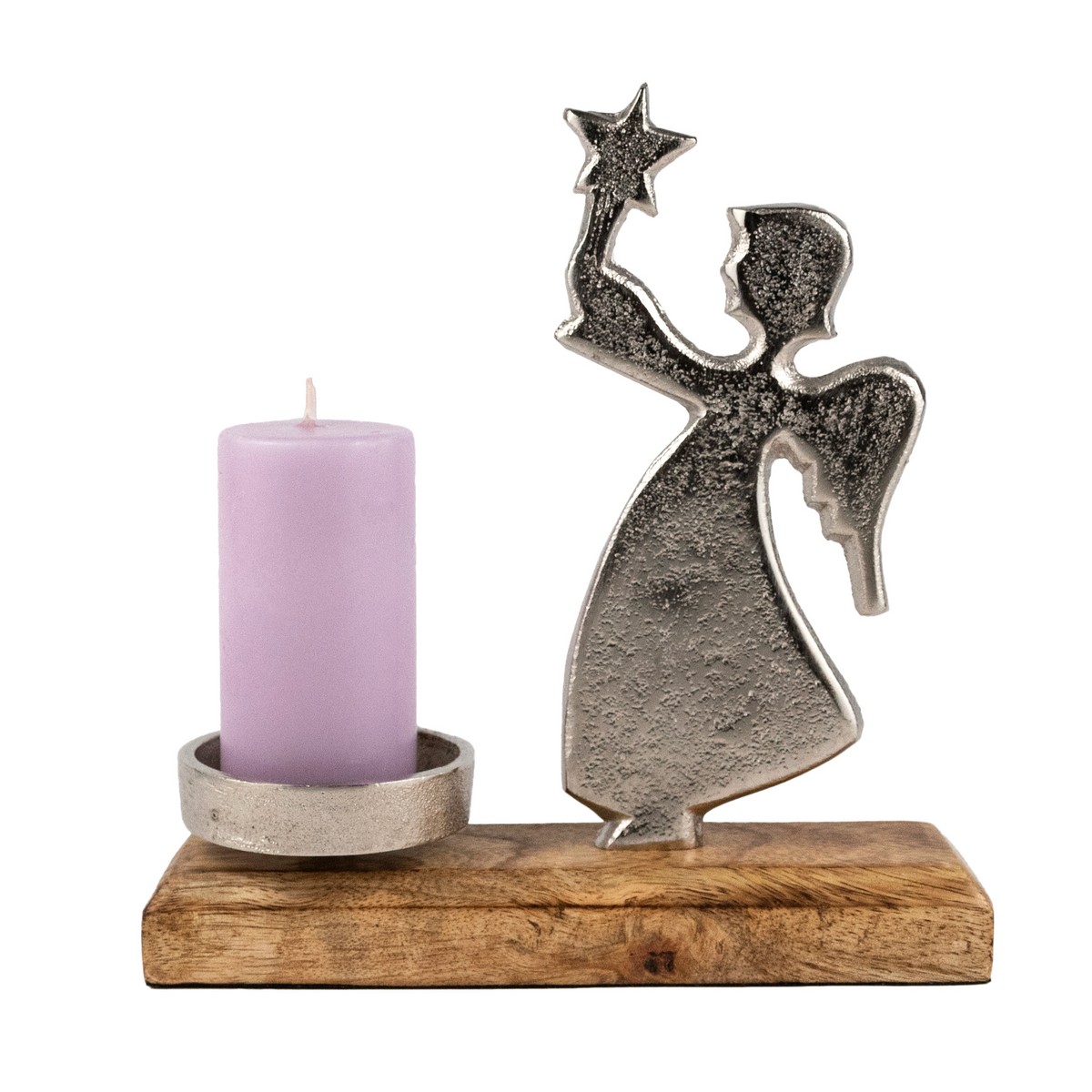 Подсвечник Ангел (металл/дерево), H18x19x6,5см, серебряный в интернет-магазине флористических аксессуаров Азалия Декор