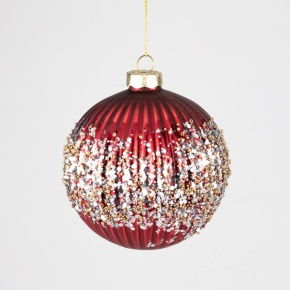 Украшение подвесное Шар со стразами (стекло), D10см, красный в интернет-магазине флористических аксессуаров Азалия Декор