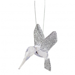 Украшение подвесное Колибри (пластик), 6,5x6см, прозрачн./серебр. в интернет-магазине флористических аксессуаров Азалия Декор