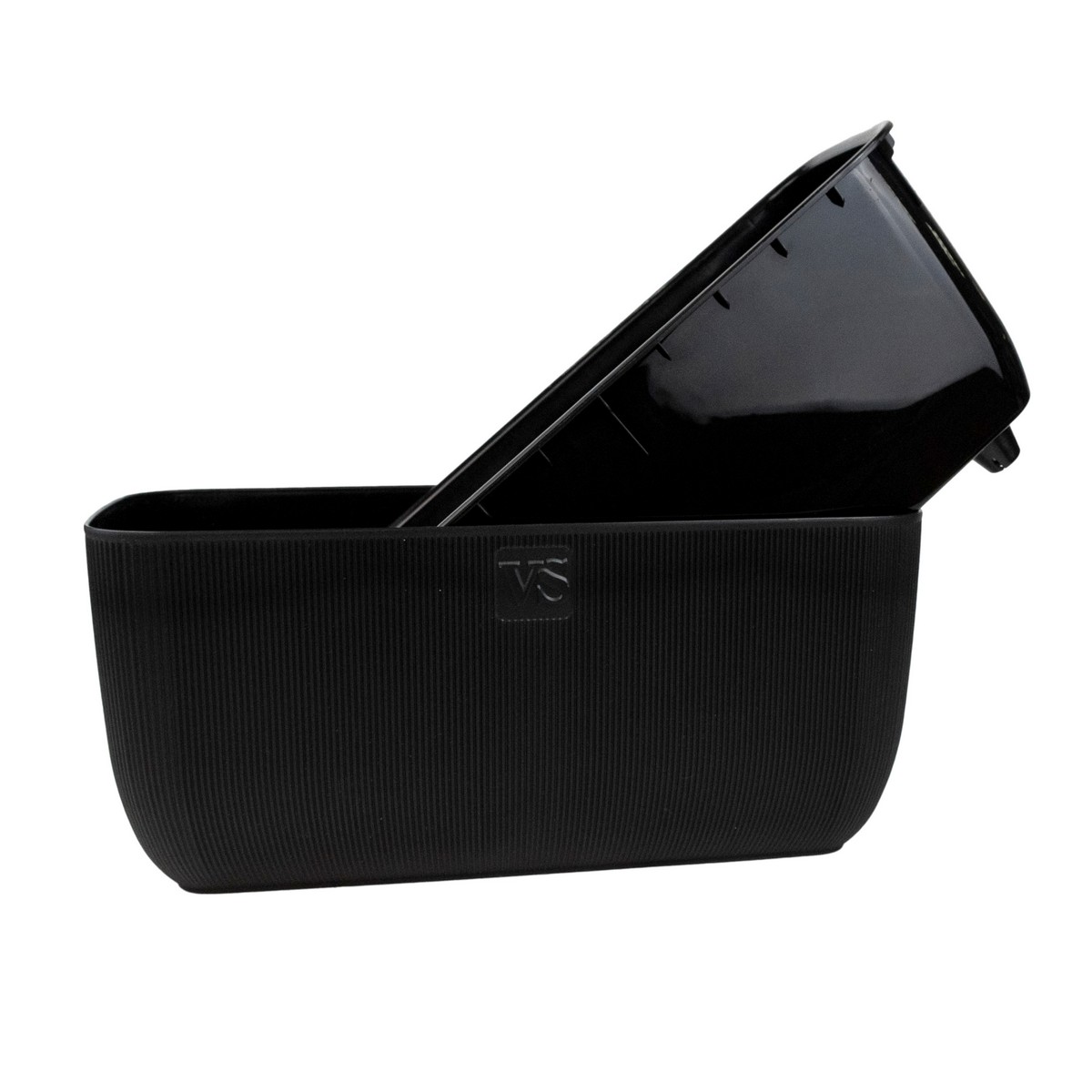 Ящик балконный со вставкой Фабио (пластик), 38х19xH17см, 9,5л, черный в интернет-магазине флористических аксессуаров Азалия Декор