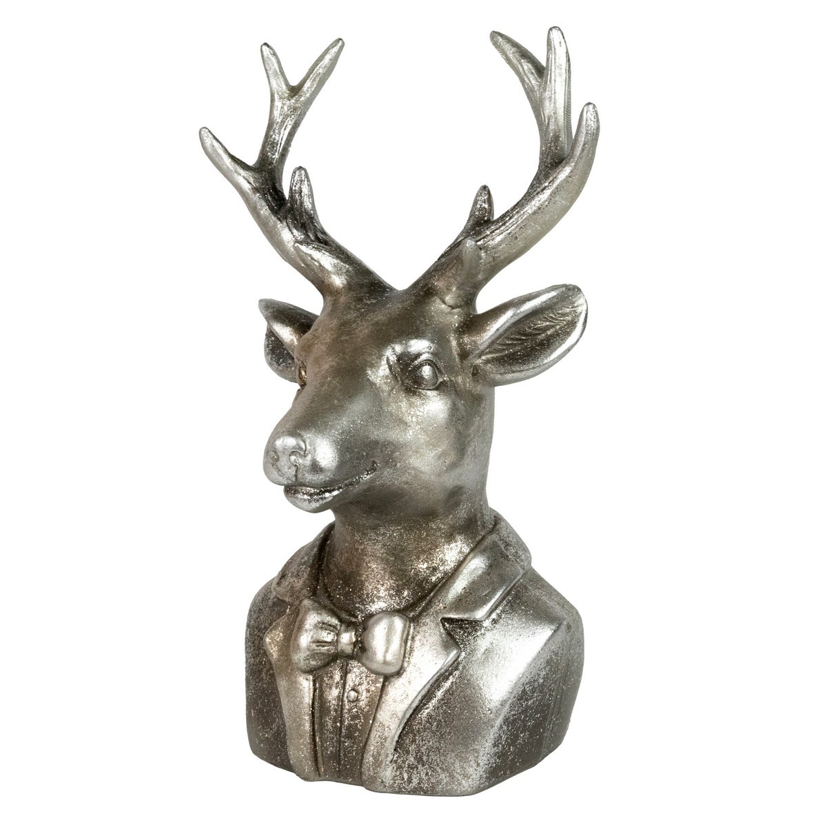 Сувенир Олень (полирезин), Н24,5х14,5х11,5см, серебряный в интернет-магазине флористических аксессуаров Азалия Декор