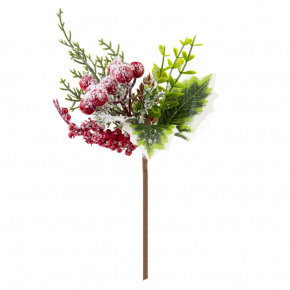 Ветка с ягодами и шишками, 21см, зеленый/красный в интернет-магазине флористических аксессуаров Азалия Декор