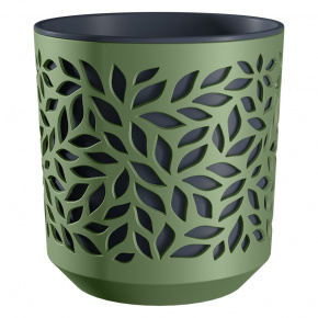 Кашпо со вставкой Листья (пластик), D16xH17см, 2,5л, зел./антрацит. в интернет-магазине флористических аксессуаров Азалия Декор