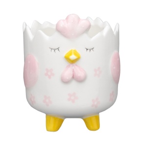 Кашпо Цыпленок (керамика), D11xH13см, белый/розовый в интернет-магазине флористических аксессуаров Азалия Декор