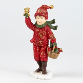 Сувенир Мальчик с корзинкой (полирезин), Н12,5х7х5см, красный в интернет-магазине флористических аксессуаров Азалия Декор