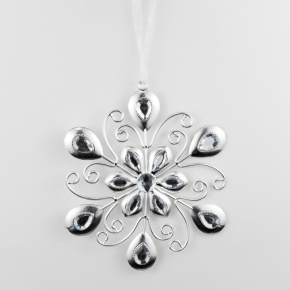 Украшение подвесное Снежинка (пластик), 16х13,3см, серебряный в интернет-магазине флористических аксессуаров Азалия Декор