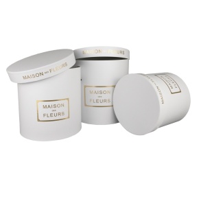 Набор коробок подарочных круглых 3шт., D24xH24см, белый в интернет-магазине флористических аксессуаров Азалия Декор