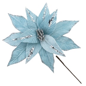 Пуансетия с глиттером на вставке, D25 см, голубой в интернет-магазине флористических аксессуаров Азалия Декор