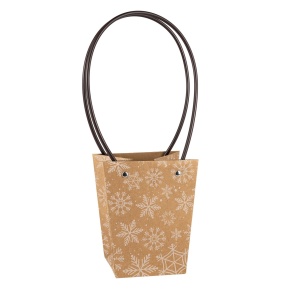 Пакет для цветов водостойкий Снежинки (крафт), 13х9,5х15,5см (в уп. 10шт.), натуральный/белый в интернет-магазине флористических аксессуаров Азалия Декор