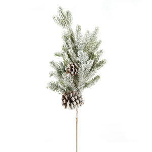 Ветка еловая с шишками заснеженная, 71см, зеленый/белый в интернет-магазине флористических аксессуаров Азалия Декор