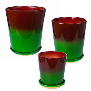 Набор цв. горшков Mars с поддоном (керамика), D19xH20.5см, 3 шт., красно-зеленый в интернет-магазине флористических аксессуаров Азалия Декор