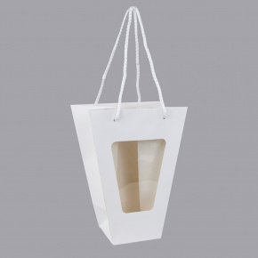 Пакет подарочный с прозрачной вставкой (крафт), 20x10x26см (в уп. 10шт.), белый в интернет-магазине флористических аксессуаров Азалия Декор