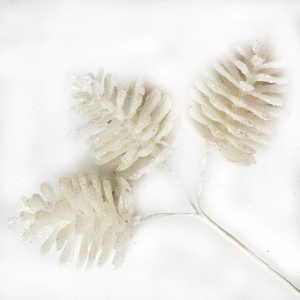 Набор шишек с глиттером на вставках 3шт., D6xL13см, белый в интернет-магазине флористических аксессуаров Азалия Декор