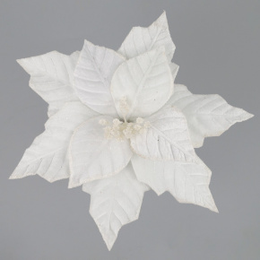 Пуансетия с глиттером на прищепке, D28см, белый в интернет-магазине флористических аксессуаров Азалия Декор