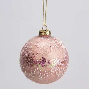 Украшение подвесное Шар со стразами (стекло), D8см, розовый в интернет-магазине флористических аксессуаров Азалия Декор