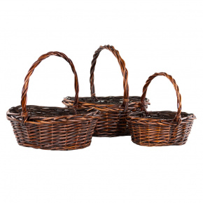 Набор корзин плетеных 3шт. (ива), D38x30xH14/35см/ D28х20x11xH25см, коричневый в интернет-магазине флористических аксессуаров Азалия Декор