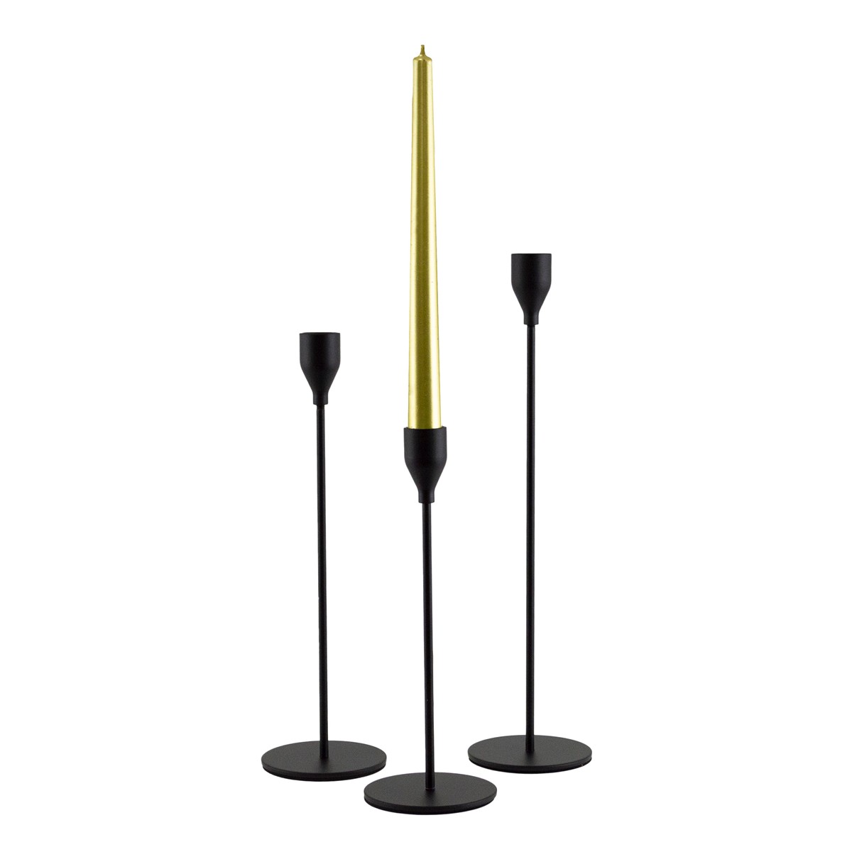 Набор подсвечников 3шт. (металл), H23/28/33xD8см, черный в интернет-магазине флористических аксессуаров Азалия Декор