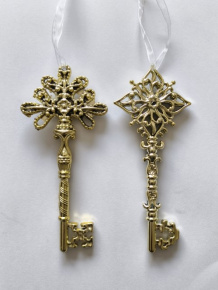 Украшение подвесное Ключик (пластик), 16х7,2см, в асс., золотой в интернет-магазине флористических аксессуаров Азалия Декор