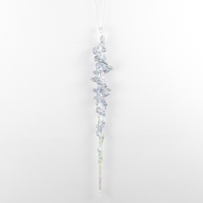 Украшение подвесное Сосулька с глиттером (пластик), 26см, серебряный в интернет-магазине флористических аксессуаров Азалия Декор