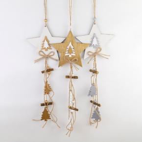 Украшение подвесное Звезда (дерево), H13,5x13,5см, в асс., белый/натуральный в интернет-магазине флористических аксессуаров Азалия Декор