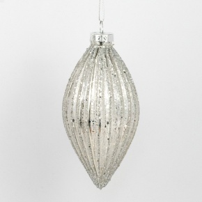 Украшение подвесное Луковица (стекло), H11,5x6,5х6,5см, серебряный в интернет-магазине флористических аксессуаров Азалия Декор