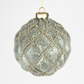 Украшение подвесное Шар (стекло), D10см, зеленый в интернет-магазине флористических аксессуаров Азалия Декор