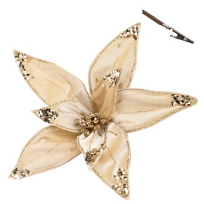 Пуансетия с глиттером на прищепке, D26см, кремовый в интернет-магазине флористических аксессуаров Азалия Декор