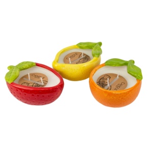 Свеча Фрукт ароматическая (керамика), H6x13,5х9см, цв. в асс. в интернет-магазине флористических аксессуаров Азалия Декор