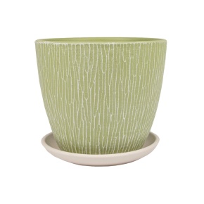 Цв. горшок с поддоном Маракуйя (бетон), D15xH13см, 1,31л, оливковый в интернет-магазине флористических аксессуаров Азалия Декор