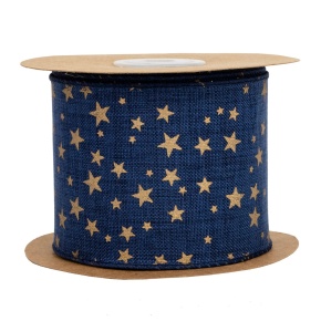 Лента Звездочки (полиэстер), 63 мм 5 м, синий/золотой в интернет-магазине флористических аксессуаров Азалия Декор