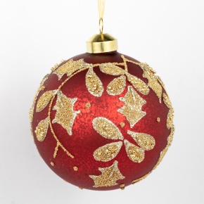 Украшение подвесное Шар (стекло), D10см, красный/золотой в интернет-магазине флористических аксессуаров Азалия Декор