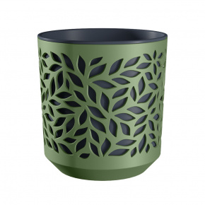 Кашпо со вставкой Листья (пластик), D13xH13,5см, 1,25л, зел./антрацит. в интернет-магазине флористических аксессуаров Азалия Декор
