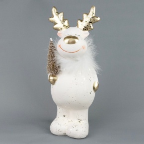 Сувенир Олень с елочкой (керамика), Н22х9,5х8,5см, шампань в интернет-магазине флористических аксессуаров Азалия Декор