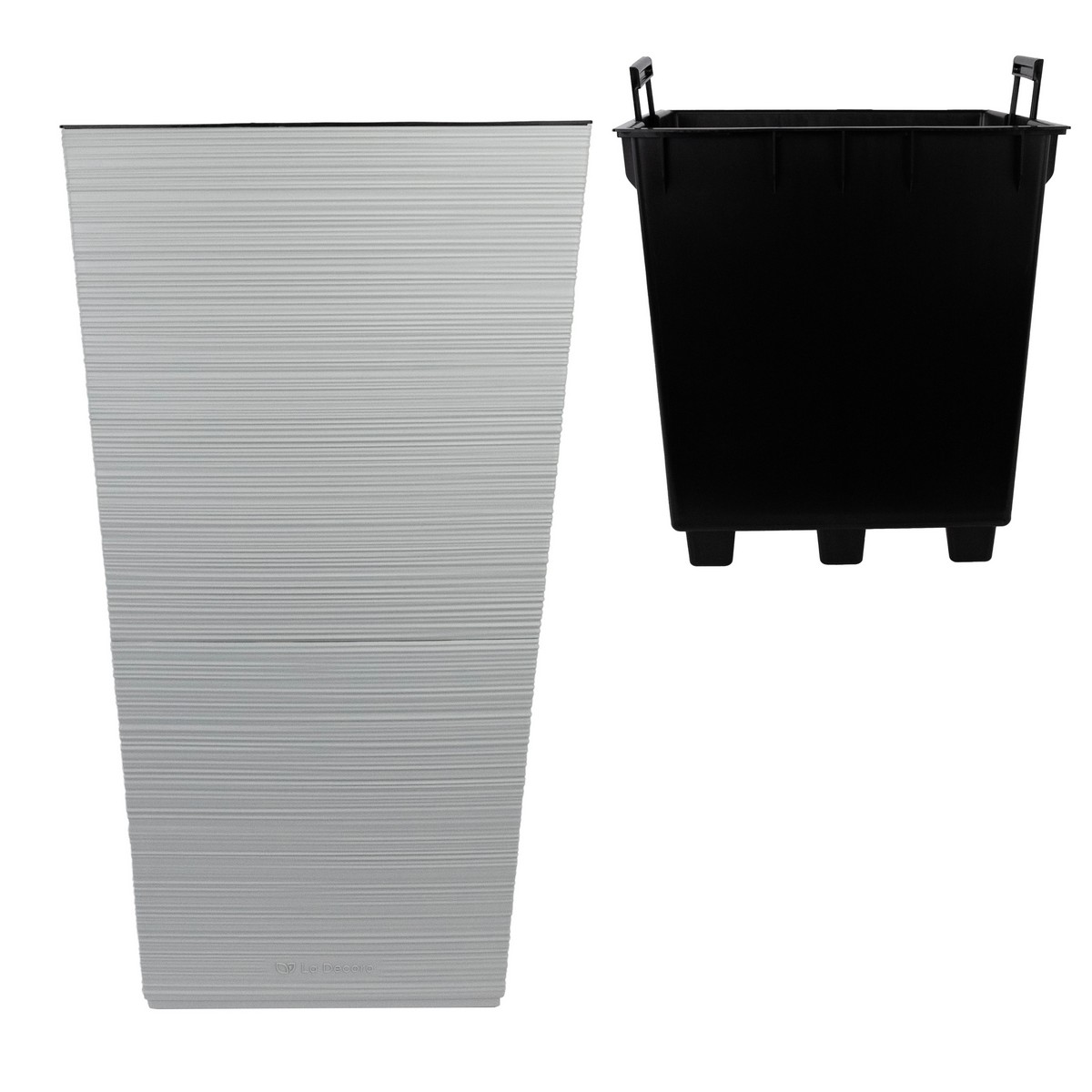 Кашпо квадратное со вставкой Ля Декоро (пластик), 37х37xH68см, 34,5л, серый в интернет-магазине флористических аксессуаров Азалия Декор