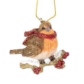 Украшение подвесное Птичка на ветке (полирезин), Н5,5х6х3см, красный в интернет-магазине флористических аксессуаров Азалия Декор